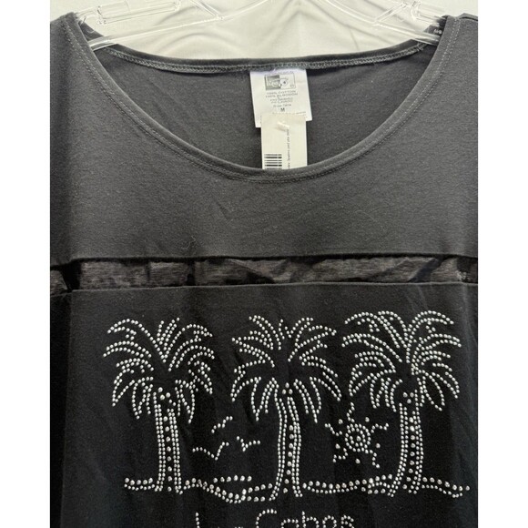 Los Cabos Mexico Souvenir Womens Black Sequin Short Sleeve Shirt Sz M NWT - Picture 6 of 10